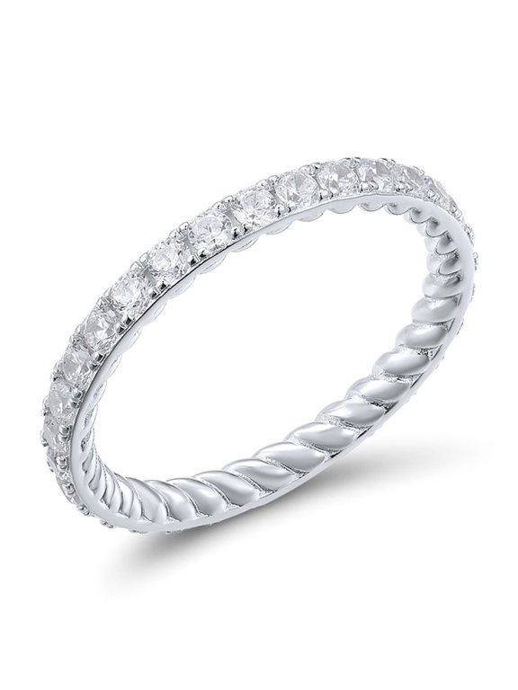 925 Sterling Silver Cubic Zirconia Stackable Ring Engagement Wedding Eternity Stacking Ring for Women
