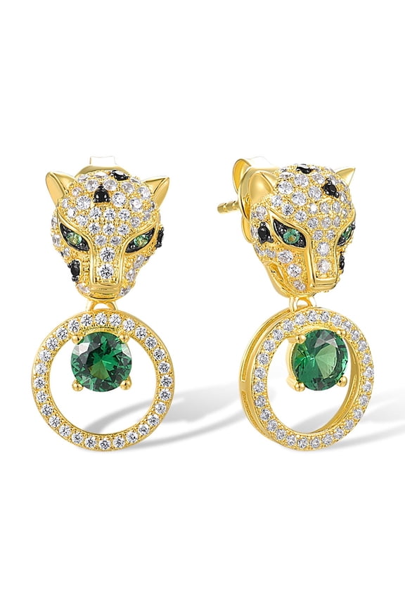 925 Sterling Silver Gemstone Golden Leopard Earrings Green Spinel Cubic Zirconia Stud Earrings for Women