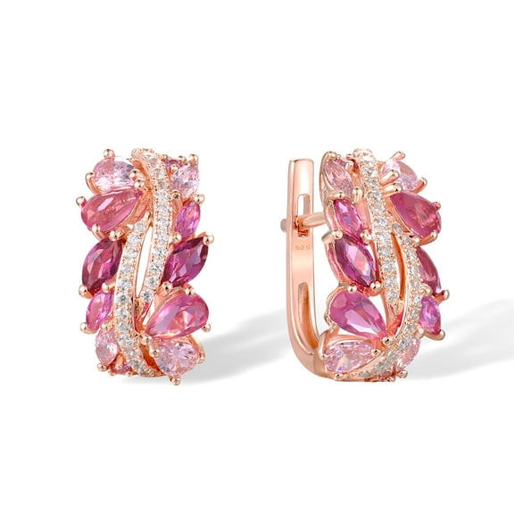 Santuzza 925 Sterling Silver Gemstone Twist Earrings Marquise Created Pink Sapphire Cubic Zirconia Dangle Earrings for Women