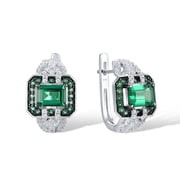 Santuzza 925 Sterling Silver Green Spinel Cubic Zirconia Cushion Shape Huggie Earrings for Women