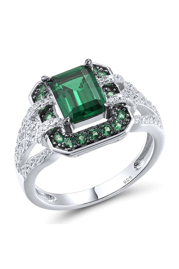 925 Sterling Silver Green Spinel Cubic Zirconia Cushion Shape Ring for Women