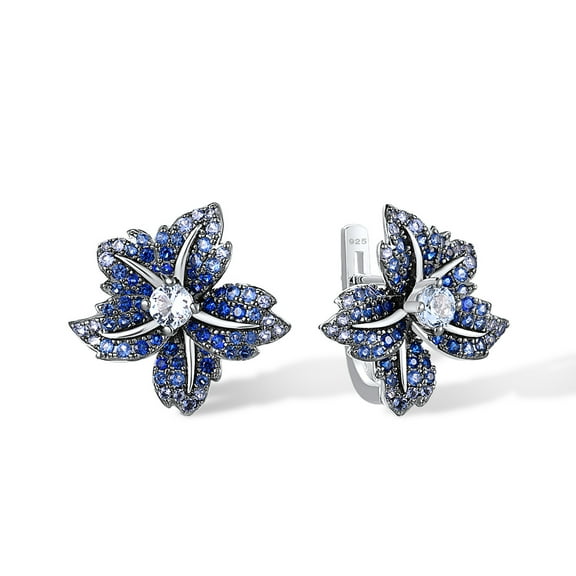 Santuzza 925 Sterling Silver Lily Earrings Blue Spinel Nano Cubic Zirconia Gemstone Flower Dangle Earrings for Women
