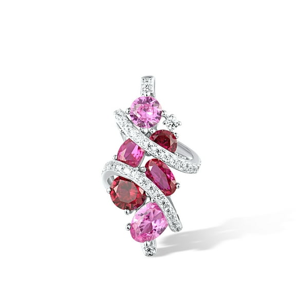 Santuzza 925 Sterling Silver Oval Gemstone Cluster Pendant Created Ruby Cubic Zirconia Jewelry for Women