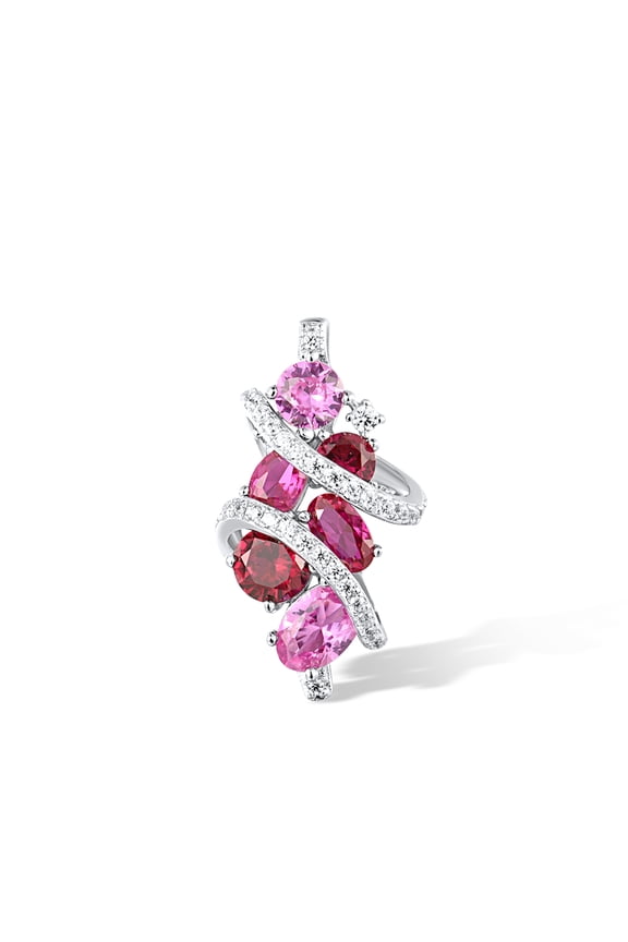 925 Sterling Silver Oval Gemstone Cluster Pendant Created Ruby Cubic Zirconia Jewelry for Women