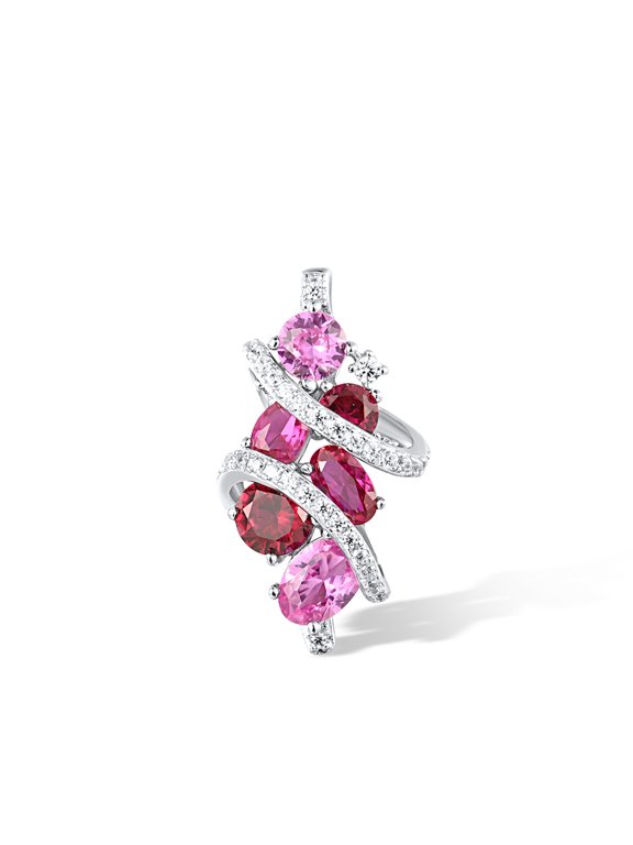 925 Sterling Silver Oval Gemstone Cluster Pendant Created Ruby Cubic Zirconia Jewelry for Women