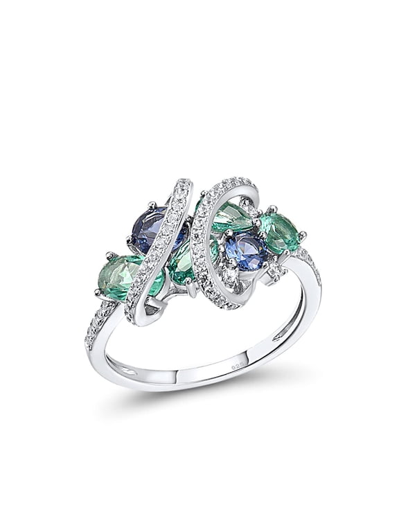 925 Sterling Silver Oval Gemstone Wrap Cluster Ring Green Spinel Cubic Zirconia Rings for Women