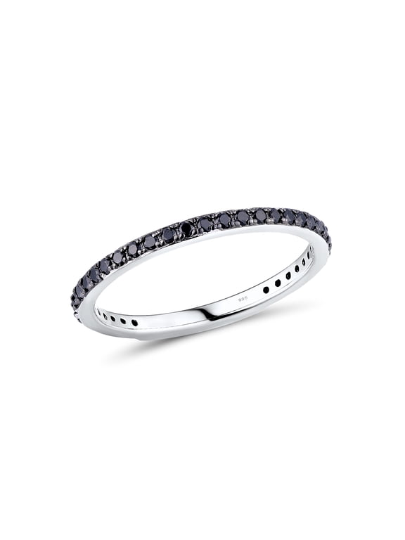 925 Sterling Silver Stackable Ring Black Spinel Engagement Wedding Band Stacking Ring for Women