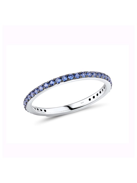 925 Sterling Silver Stackable Ring Blue Nano Cubic Zirconia Engagement Wedding Band Stacking Ring for Women
