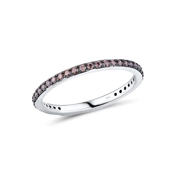 Santuzza 925 Sterling Silver Stackable Ring Brown Cubic Zirconia Engagement Wedding Band Stacking Ring for Women