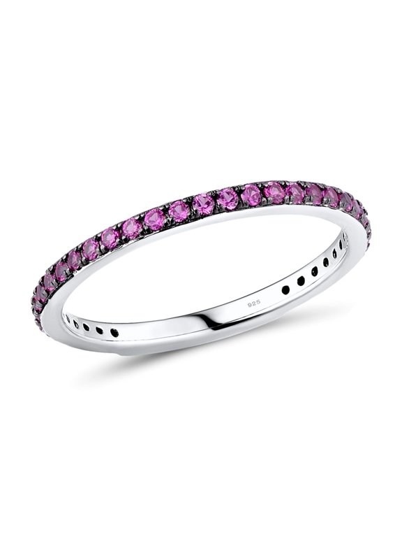 925 Sterling Silver Stackable Ring Created Ruby Engagement Wedding Band Stacking Ring for Women