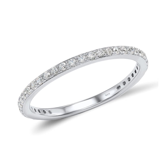 Santuzza 925 Sterling Silver Stackable Ring White Cubic Zirconia Engagement Wedding Band Stacking Ring for Women