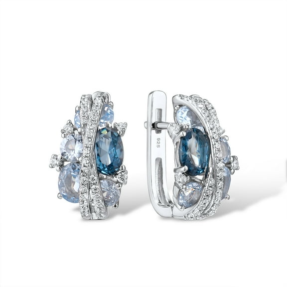 Santuzza 925 Sterling Silver Twist Dangle Earrings Blue Spinel Cubic Zirconia Drop Earrings for Women