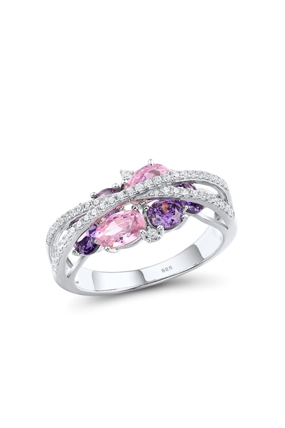 925 Sterling Silver Twist Ring Amethyst Pink Cubic Zirconia Rings for Women