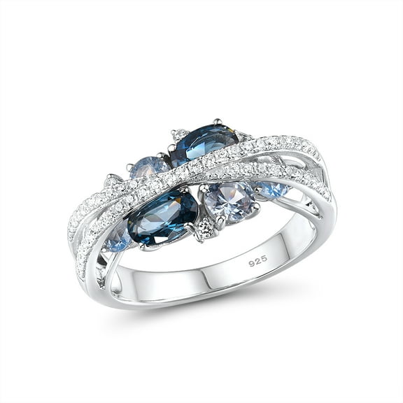 Santuzza 925 Sterling Silver Twist Ring Blue Spinel White Cubic Zirconia Rings for Women