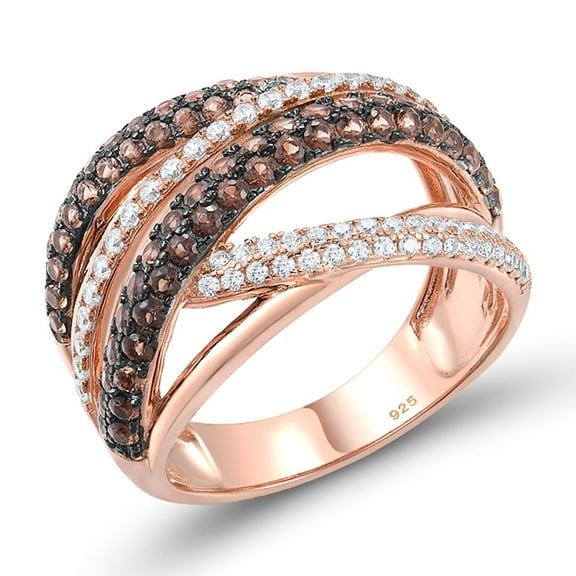 Santuzza 925 Sterling Silver Twisted Ring Nano Brown Spinel Cubic Zirconia Rose Gold Plated Ring for Women