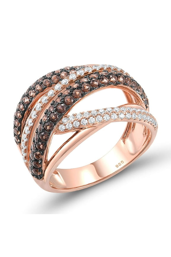 925 Sterling Silver Twisted Ring Nano Brown Spinel Cubic Zirconia Rose Gold Plated Ring for Women