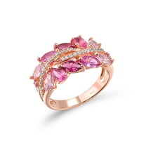 Santuzza 925 Sterling Silver Twisted Vine Ring Marquise Created Pink Sapphire Rose Gold Plated Rings for Women