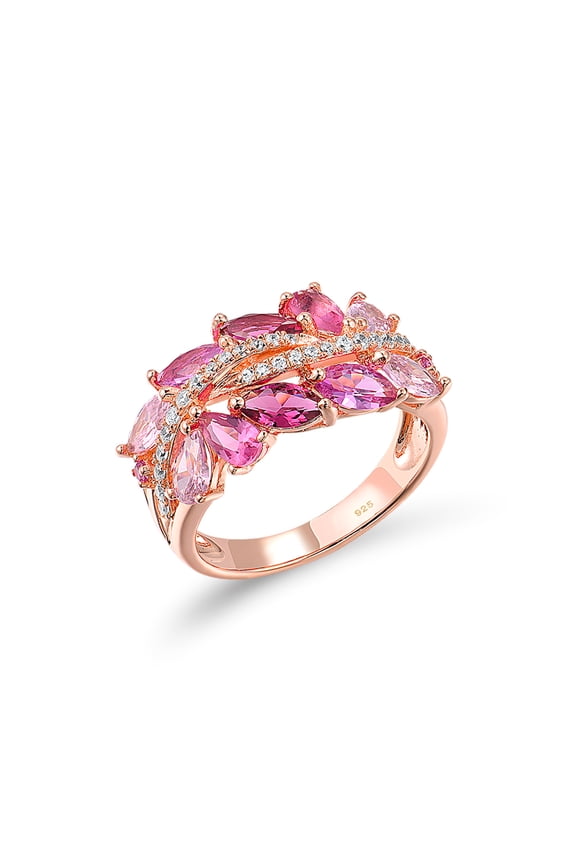 925 Sterling Silver Twisted Vine Ring Marquise Created Pink Sapphire Rose Gold Plated Rings for Women