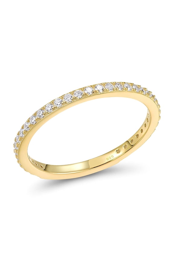 925 Sterling Silver Yellow Gold Plated Solid Stackable Ring CZ Simulated Diamond for Women