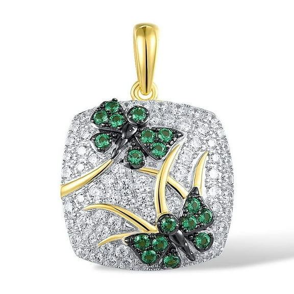 Santuzza Butterfly Pendant 14K Gold Plated 925 Sterling Silver Green Spinel Cubic Zirconia Pendants for Women