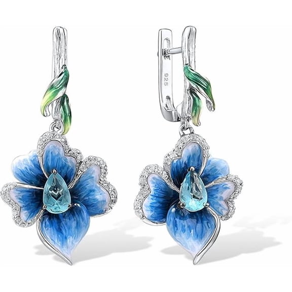 Santuzza Clover Earrings 925 Sterling Silver Blue Glass Enamel Heart Shape Four Leaf Clover Dangle Earrings for Women