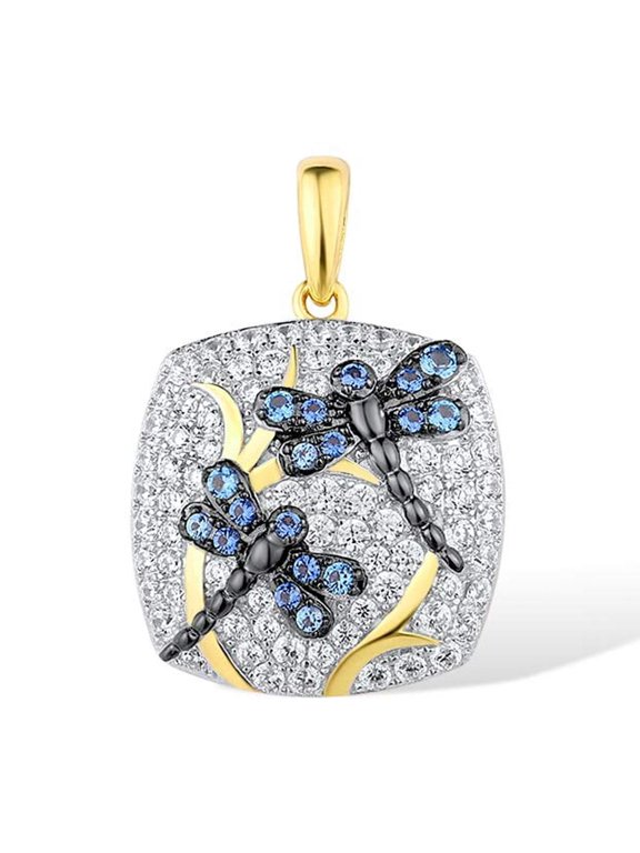 Dragonfly Pendant 14K Gold Plated Sterling Silver Blue Spinel Cubic Zirconia Pendants for Women