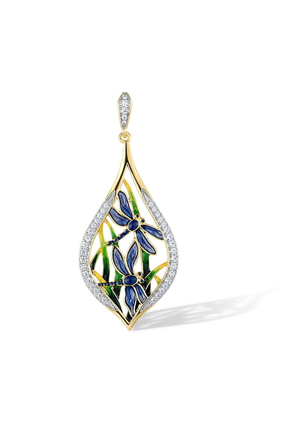 Dragonfly Pendant Cubic Zirconia Enamel Grass Silver Pendant for Women