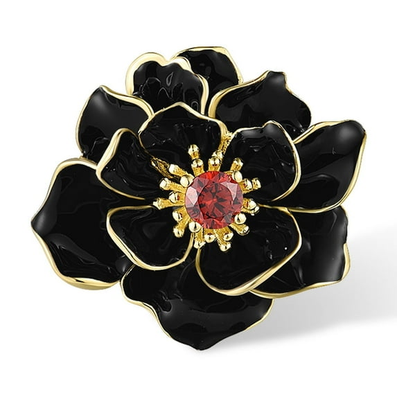 Santuzza Lotus Pendant 925 Sterling Silver Garnet Handmade Enamel Black Flower Pendant for Women
