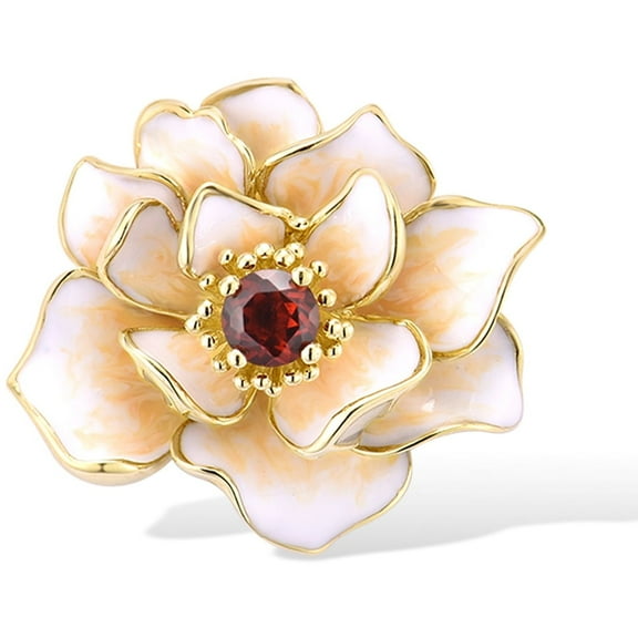 Santuzza Lotus Pendant 925 Sterling Silver Garnet Handmade Enamel White Flower Pendants for Women