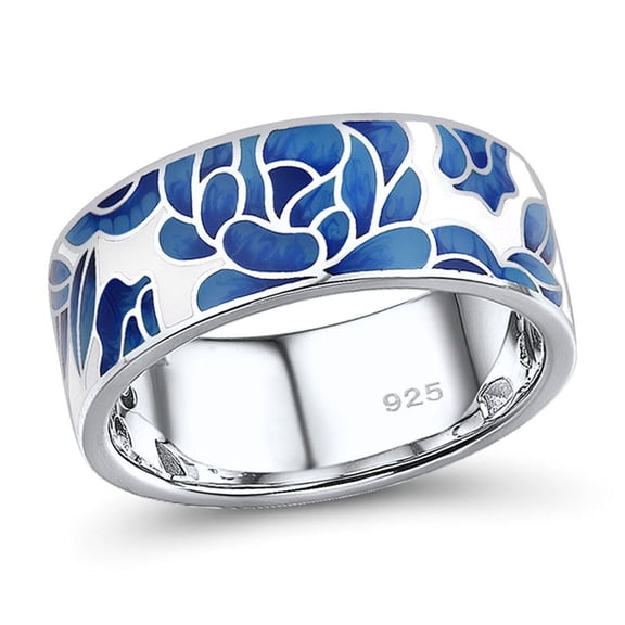 Santuzza Lotus Ring 925 Sterling Silver Enamel Flower Pattern Ring for Women