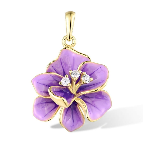 Santuzza Peony Pendant 925 Sterling Silver White Cubic Zirconia Enamel Purple Flower Pendant for Women