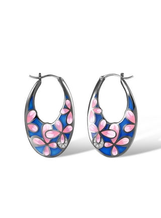 Cherry Blossom Huggie Hoop Earrings - Red Cherry Drop Earrings With Leaves