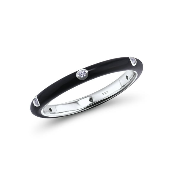 Santuzza Stackable Enamel Ring 925 Sterling Silver Stacking Cubic Zirconia Eternity Colorful Rainbow Band Rings