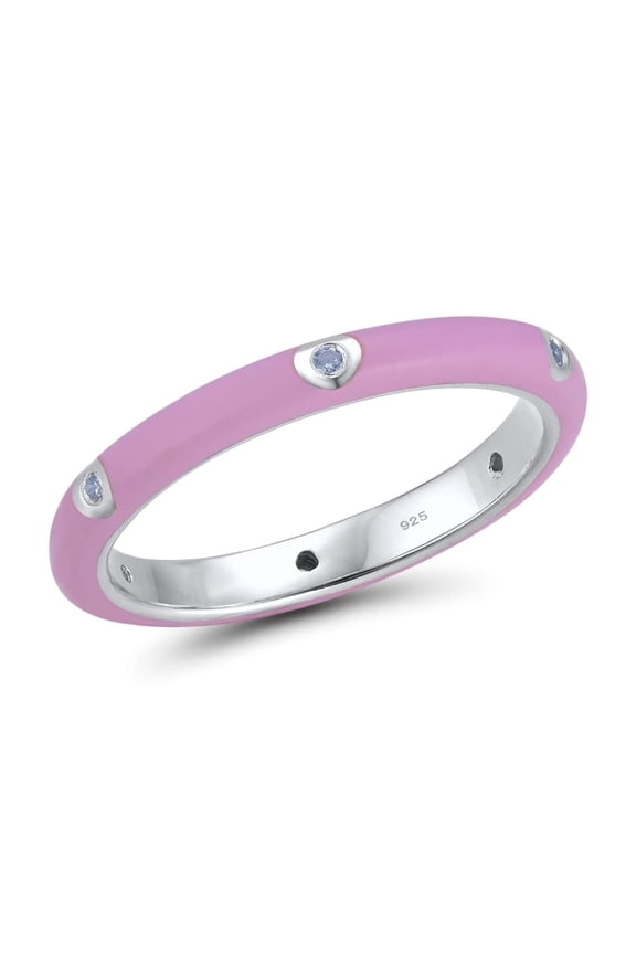 Stackable Enamel Ring 925 Sterling Silver Stacking Cubic Zirconia Eternity Colorful Rainbow Band Rings