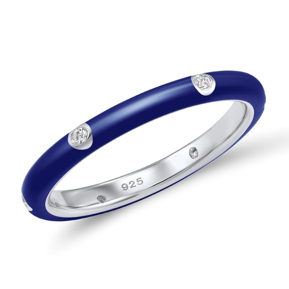 Santuzza Stackable Enamel Ring 925 Sterling Silver Stacking Cubic Zirconia Eternity Colorful Rainbow Band Rings