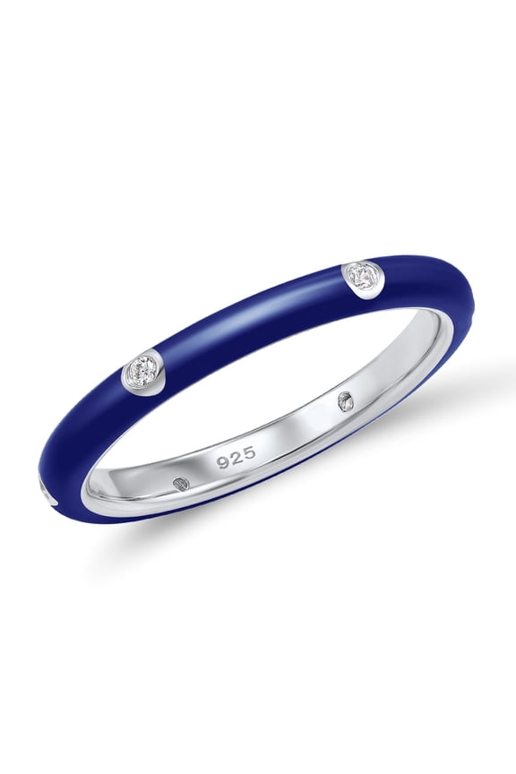 Stackable Enamel Ring 925 Sterling Silver Stacking Cubic Zirconia Eternity Colorful Rainbow Band Rings