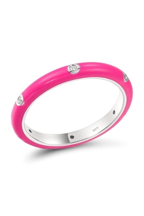 Stackable Enamel Ring 925 Sterling Silver Stacking Cubic Zirconia Eternity Colorful Rainbow Band Rings