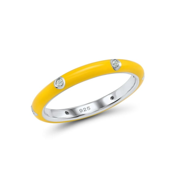 Santuzza Stackable Enamel Ring 925 Sterling Silver Stacking Cubic Zirconia Eternity Colorful Rainbow Band Rings