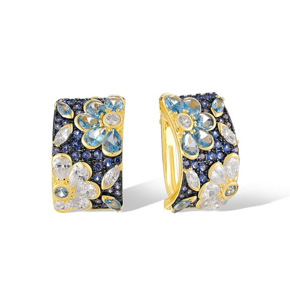 Santuzza Sterling Silver Blue & White Orchid Earrings Blue Spinel Cubic Zirconia Flower Dangle Earrings for Women