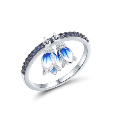 SANTUZZA 925 Sterling Silver Rings Blue Nano/White Cubic Zirconia...