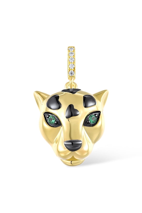 Sterling Silver Panther Pendant Green Spinel Cubic Zirconia Gold Plating Leopard Pendant for Women