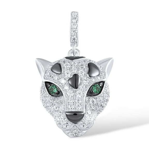 Santuzza Sterling Silver Panther Pendant Green Spinel Cubic Zirconia Leopard Pendant for Women