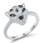 Santuzza Sterling Silver Panther Ring Green Spinel Cubic Zirconia Leopard Ring for Women