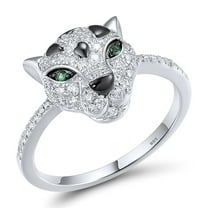 Santuzza Sterling Silver Panther Ring Green Spinel Cubic Zirconia Leopard Ring for Women