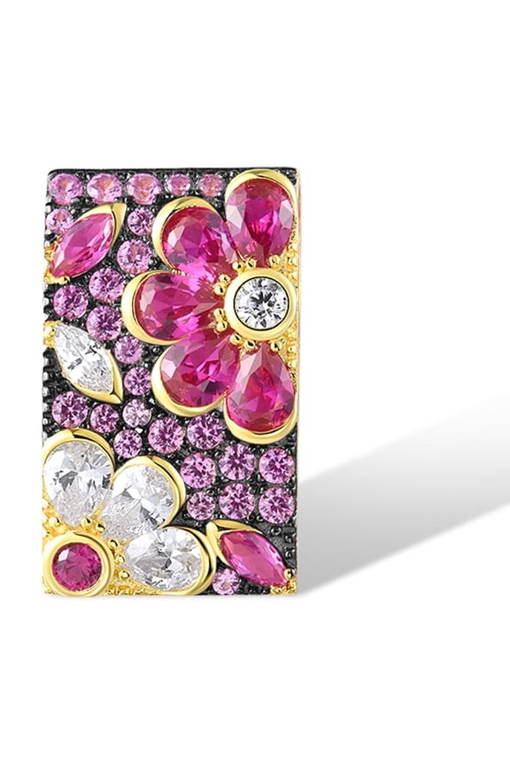 Sterling Silver Red & White Orchid Pendant Created Ruby Cubic Zirconia Gold Plated Flower Pendant for Women