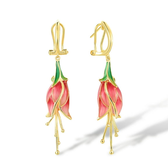 Santuzza Tulip Earrings 925 Sterling Silver Red Enamel Flower Dangle Earrings for Women