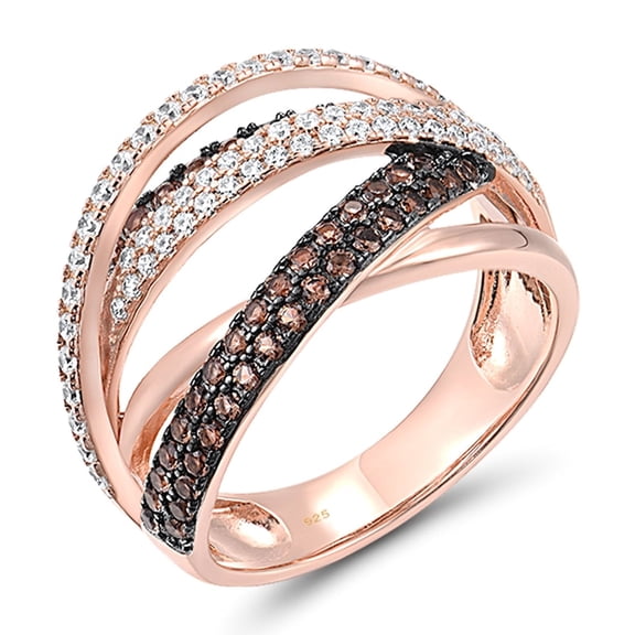 Santuzza Twisted Ring 925 Sterling Silver Nano Brown Spinel White Cubic Zirconia Rose Gold Plated Ring for Women