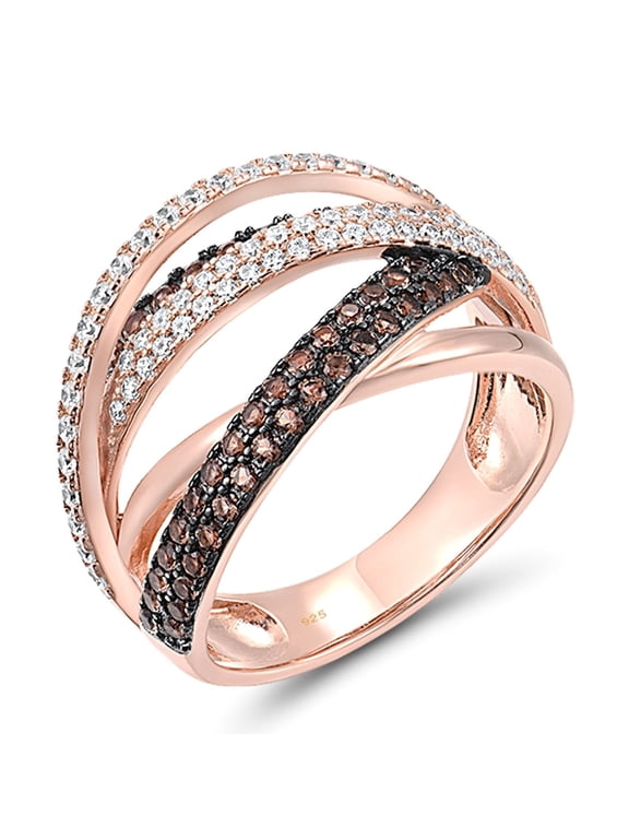 Twisted Ring 925 Sterling Silver Nano Brown Spinel White Cubic Zirconia Rose Gold Plated Ring for Women