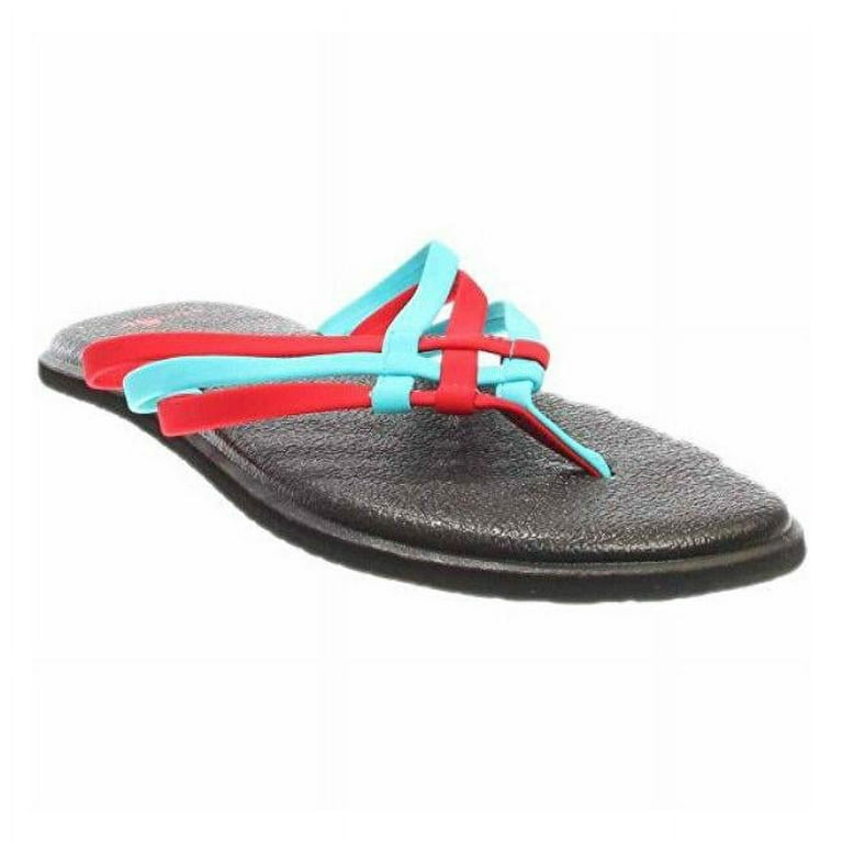 Sanuk 1016005-ABRD-9 Womens Yoga Salty Criss Cross Flip Flop Sandal - Aqua  Bright Red - Size 9