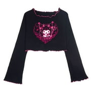 Sanurgente Kuromi Y2K-T-shirt à manches longues pour femme  My Melody Cotton Gothic  Harajuku Top Tee  Esthétique  Noir  Vêtements féminins